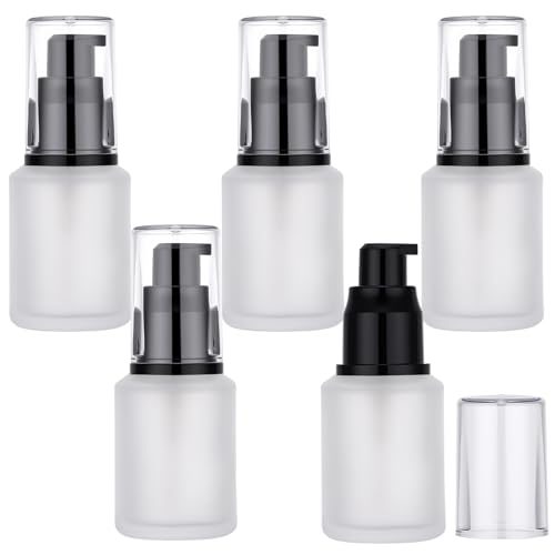 Image of Segbeauty 1oz Frosted Glass Travel Size Bottles for Lotion, 5pcs Matte Translucent Empty Essential Oil Bottle, 30ml Travel Containers Refillable Cream Pump Bottle, Toiletry Bottles for Liquids