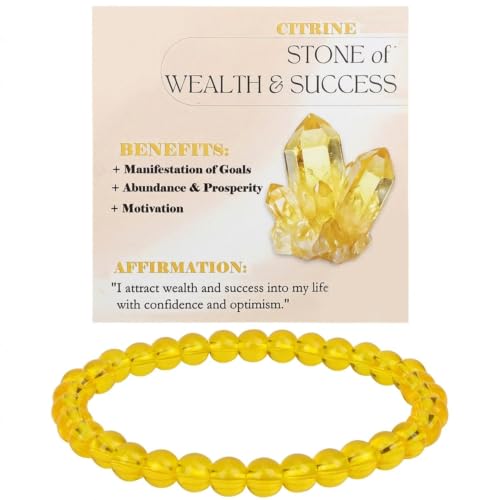 Image of MOTIBACK Citrine Bracelet, Yellow Crystal Beaded Bracelets for Luck and Anxiety Relief, Natural Stone Bracelet Crystal Jewelry for Women & Men Christmas Birthday Gift