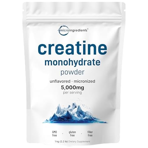 Instant Creatine Monohydrate Powder 1 kg (2.2 Lbs), 5000mg Per Serv, Micronized Creatine Powder, Unflavored, Pure, No Filler, Keto & Vegan Friendly, Easy Dissolve Pre Workout for Women and M