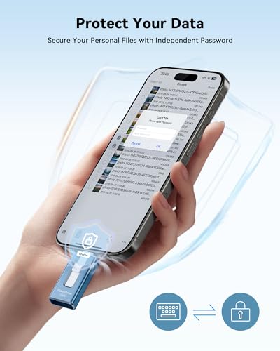 MFi Certified 256GB Flash Drive for iPhone, 3 in 1 Type-C USB Memory Stick Thumb Drive for Photos Videos, High Speed External Memory Storage Photo Stick for iPhone iPad Android PC (Sky Blue)