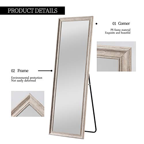 Image of NeuType Full Length White Polystyrene Frame Hanging Floor Mirror with Standing Holder Bedroom /Locker Room
