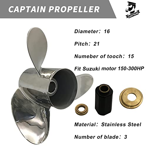 Boatman Outboard Propeller 16X19 Stainless Steel Fit Suzuki Boat Engines 150-300Hp 3 Blades 15 Spline Tooth Lh #TOP3