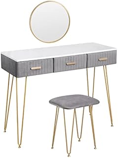 WOLTU Nowoczesna toaletka do sypialni, z taboretem, lustrem, szufladami, duży blat 100 x 40 cm, szara MB6080gr