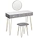 WOLTU Tocador con Espejo Mesa de Maquillaje Juego Mesa Tocadores con Taburete 100x40cm Tocador de Dormitorio con 3 Cajones y 1 Espejo Mesa Cosmetica Moderno Gris MB6080gr