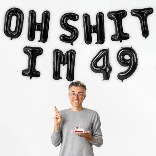 Image of Oh I'm 49! Latex Balloons 16 Inch Black Hallo Forty Nine Cheers to 49 Years Old Theme Decor for Man Woman Happy 49th Birthday Party Photo Studio Prop Flag Decorations Favors Supplies