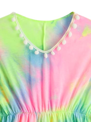 Milumia Girl's Cute Tie Dye Beach Coverups Pompom Trim Swimsuit Swimwear Cover Up3