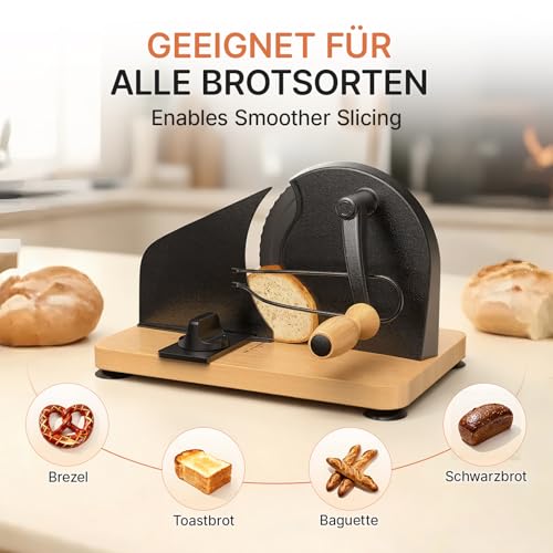 Baguettes und Wurst perfekt ohne Krümeln schneidet. - Detailansicht von Manuelle Brotschneidemaschine Saugnäpfe Deal...