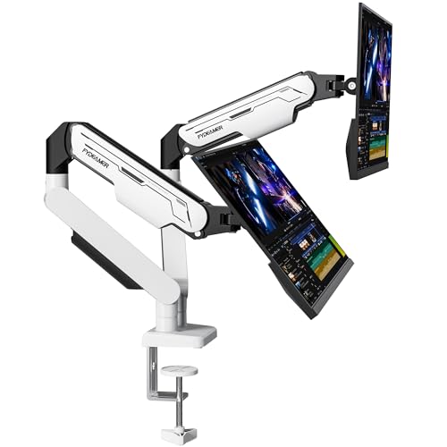 Image of Fydeamer Dual Monitor Arm, Heavy Duty Gas Spring Mount for 17-32 Inch Screens up to 9kg, Full Motion Adjustable Desk Mount with VESA 75x75/100x100mm Compatibility, White