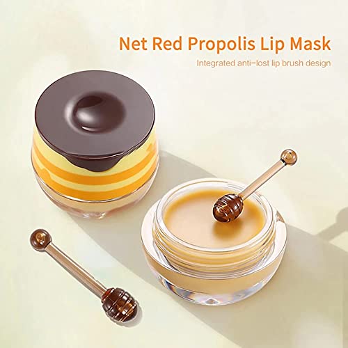 Bee Lip Balm Honey Pot,Lip Mask, Honey Lip Balm,Strawberry Lipstick, Sleeping Lip Mask, Hydrating & Prevention Dry And Cracked Lip Scrubs Exfoliator (2Pcs) #TOP5