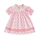 Ursobutegl Toddler Baby Girl Summer Dresses Cute Bow Ruffle Short Sleeve Embroidery Pleated Smock Bubble Tutu Skirts Clothes (Pink, 18-24 Months)