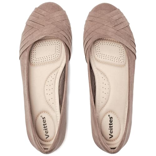 Image of Veittes Women's Wide Width Flat Shoes, Dressy Round Toe Slip On, Soft Comfortable Office Work Daily Walking Ballet Flats.