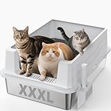 MIXJOY XXXL Katzenklo Edelstahl, Extra Katzenklo Groß 71x51x30 cm, Passend für Große Katzenrassen und Mehrkathenhaushalte, Großformatige Hochrand-Ausführung, Spritzsicher & Leicht zu Reinigen