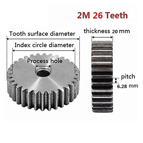 TMP1105 2M 26 Teeth Reduction Gears Modulus Gear for Motor Transmission Parts Gear Box Mating Parts (Number of Teeth : 26 Teeth)