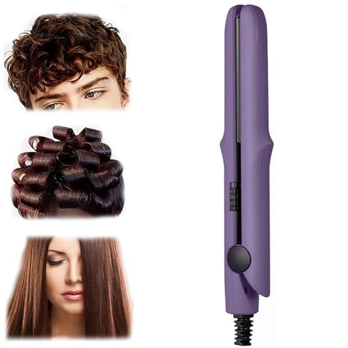 2026 New Mini Dual-Purpose Curling Iron, Upgraded 2-in-1 Mini Curling Wand & Flat Iron Hair Straightener, Portable Flat Iron, Curling Iron Styling Tools, for Straight and Curly Hair (Dark Purple)