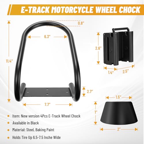 Image of 4Pcs E Track Wheel Chock with Trailer Floor Rubber Pad |E Track Accessories for Enclosed Trailer Motorcycle Wheel Chock for Trailers for System for Enclosed Trailer Hold Dirt Bike, Motorcycle Tire