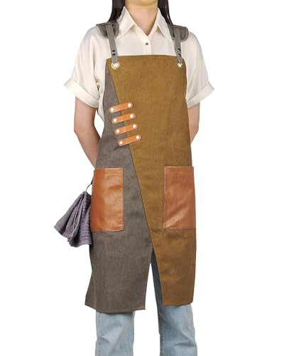 Small snail Retro Canvas Pottery Apron Waterproof Split Leg for Men Women Cross Back Apron with Pockets for Garden Woodwork Painting Hairdressing