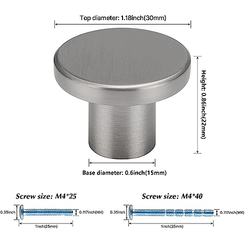 LONTAN 20 Pack Brushed Nickel Door Knobs Kitchen Door Knobs Round Cabinet Drawer Hardware Aluminum Alloy for Cupboard Wardrobes Furniture - Image 2