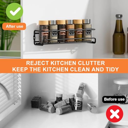 Eulihent 2 Pack Metal Spice Rack Wall Mounted Spice Shelf Black Spice Racks Organizer Hanging Cupboard Door Spice Rack with Self-Adhesive and Screws for Spice Jars, Kitchen Cabinet, Pantry Door - Image 3