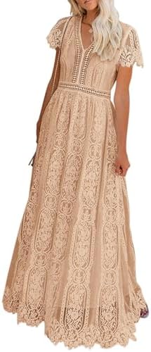MEROKEETY Women's 2026 V Neck Short Sleeve Floral Lace Wedding Dr...