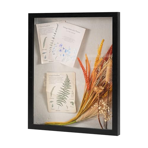 Image of Muzilife 16x20 Shadow Box Frame in Black with MDF Wood Frame and Soft Linen Back, Large Shadow Box Display Case for Memorabilia, Photos, Flowers for Wall or Tabletop Display with 8 pins