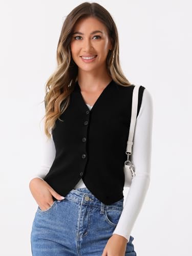 Image of Allegra K Vest Tops for Women Sleeveless Sweater V Neck Cropped Button Up Business Casual Knit Tank Tops