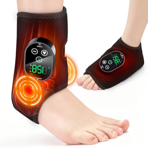 DeMoce Cordless Ankle Massager with Heat, Wearable Ankle Heating Wrap for Foot & Ankle Pain Relief, 6 Heat Levels, 3 Vibration Modes, Timer & Auto Shut Off, Single One, Black