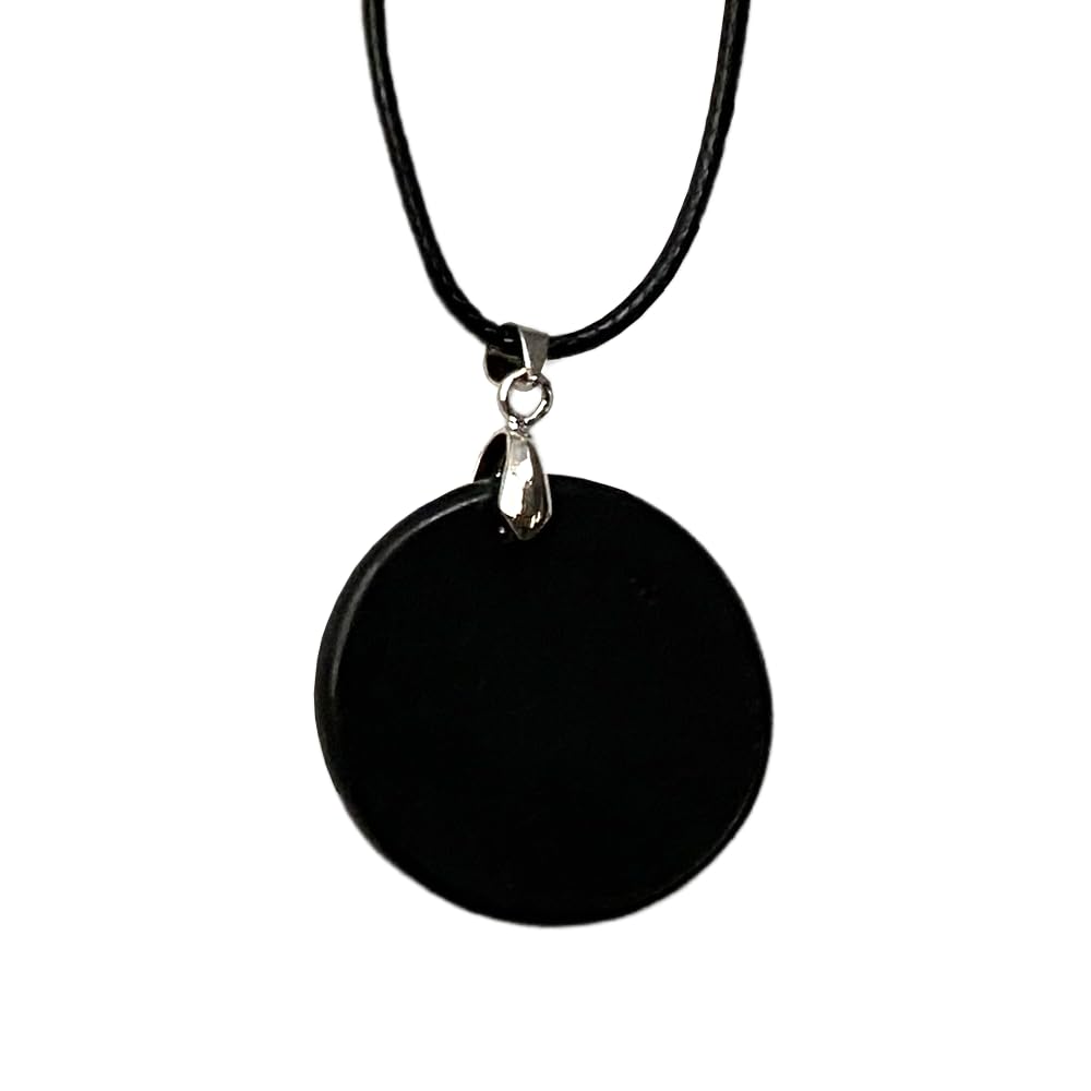 VIE Coin Pendant, Black Cord, Black Tourmaline