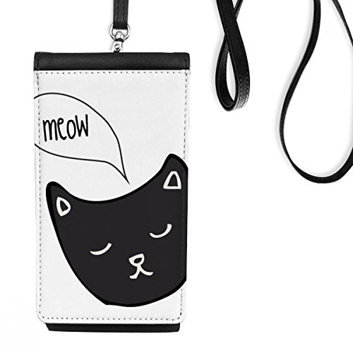 Sac téléphone cuir faux chat noir meow évitez les chutes de smartphone avec ce porte-monnaie