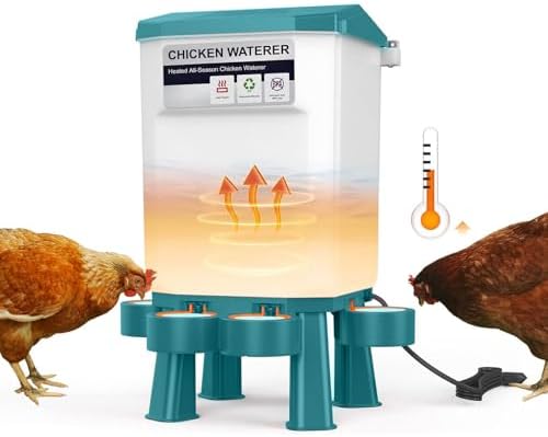Chicken Water Heater 11L Plastic, Heated Chickens Waterer 3 Gallon, Hanging Poultry Hot Water Bowl with Detachable Legs for Winter and Summer Outdoor Coop for Turkey Goose Duck Pigeon (Green)
