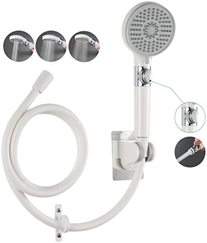 GOOLIFEE RV Shower Head with Hose and ON OFF Switch for Outdoor Camper,Travel Trailer,Motorhome and Boat 5-mode High Pressure Water Saving Showerhead with Adhesive Shower Holder,Hose Guide Ring,White