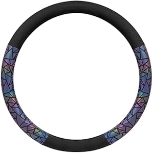 BDK Geometric Prism Sparkle Glitter Steering Wheel Cover - Car Steering Wheel Cover for Women with Shiny Holo Bling Accents, Fits Most Car Truck Van SUV Wheel Sizes 14.5 to 15 inch