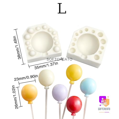 Image of Balloon Shape Silicone Mould for Candle Making | Lollipop Cake Pop Chocolate Fondant Candy Mould | Mini Balloon Candle Mould with Stick DIY Resin Soap Craft (Big)