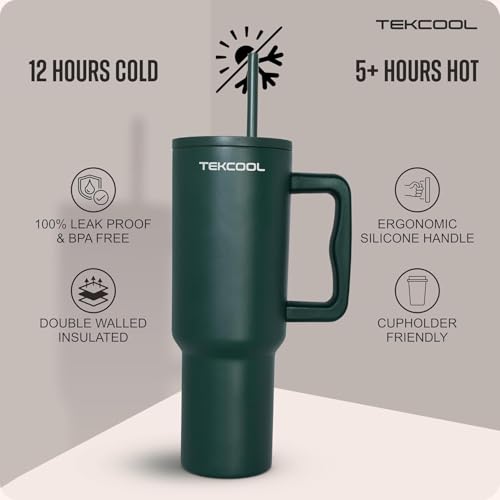 Image of Tumbler with lid and Straw 1200ML Cup Stainless Steel Hot and Cold with Handle and Lid 2 Straw Vacuum Insulated Tumbler for Water, Iced Tea or Coffee Office Gym Travelling