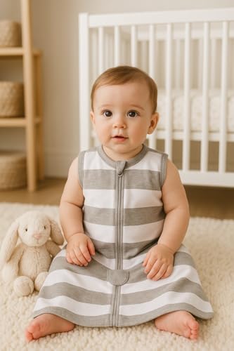 Image of TuddyBuddy 100% Cotton Wearable Blanket Sleeping Bag for Baby | Ideal for Babies & Kids Hypoallergenic Fabrics | Pack of 1 - Option 19 - Broad Grey Stripes, 18-24 Months