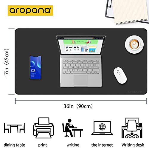 Image of Aropana Vegan Leather Desk Mat | Large Reversible Mouse Pad & Computer Table Protector | Dual-Side Waterproof Extended Laptop Pad with Edge-Stitched Design (90x45CM, Black and Red)