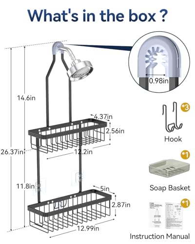 Image of YASONIC Never Rust Shower Caddy Hanging, Aluminum Shower Racks for Inside Shower, 2-Tier Shower Organizer Hanging Over Shower Head with Hooks and Soap Holder, Black