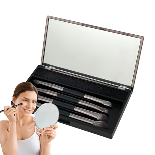 Brosses de maquillage à double face, pinceau de maquillage à double extrémité, 4 pièces Small Makeup Brush Set avec boîtier, Kit d'outils cosmétiques avec éponge de nettoyage, fondation et