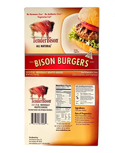Bison Burgers & Steak Combo Pack: 14 Piece (Total 6.25 lbs.) - 2 Ribeye Steaks (10 oz.), 2 New York Strip Steak (8 oz.), 4 Sirloin Steak (8 oz.), 6 Bison Burgers Patties (5.3 oz) - Grass fed bison - TenderBison