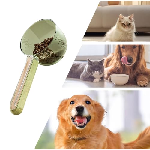 Messbecher, Tierfutter-Messlöffel, Hundefutter, Präzisionswaage, Tierfutter-Messbecher, Katzen-Messbecher mit Verschlussclip-Design, für Hunde und Katzen, Reismehl, Getreide Nts90 (Green, 19x8x6.5cm)