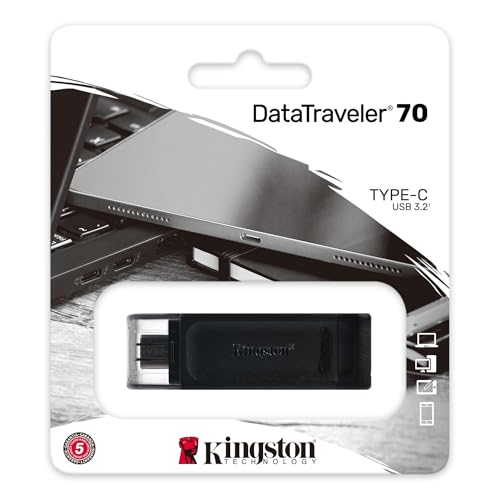 Kingston DT70/128GB DataTraveler 128GB USB Flash Drive, USB 3.2, USB-C, Gen1, 80MB/s, Cap Design, Black, Retail.