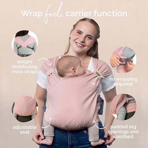 Image of Boba Bliss Pre-Wrapped Baby Carrier with Buckle - Newborn to 7-35 lbs Light, Breathable & Easy to Adjust Hybrid Infant Sling & Toddler Carrier - Certified Hip-Healthy for 0-18 Months - Bloom