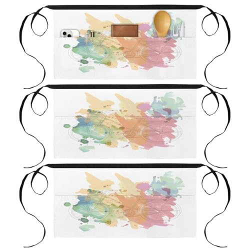 Lot de 3 tabliers courts de serveur demi-tablier cuisine multicolore