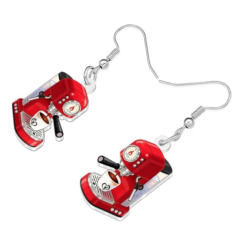 Image of BONSNY Acrylic Dangling Novelty Fun Black Coffee Machine Earrings Hypoallergenic Designer Jewelry Gifts For Women