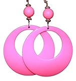 Neon Fluorescent Large Retro Hoop Dangle Costume Earring (Neon Pink)