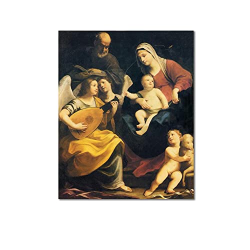 HEIMAO Lienzos barroco. Guido Reni Impresiones en lienzo. Sagrada Familia - Famosa reproducción de cuadro al óleo para la decoración del hogar 40x48cm sin marco