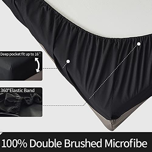 Derbell Bed Sheet Set - Brushed Microfiber Bedding - Wrinkle, Fade-Hotel Sheet- Deep Pockets - Easy Fit - Breathable & Cooling Sheets- 4 Piece(Queen,Black) #TOP2