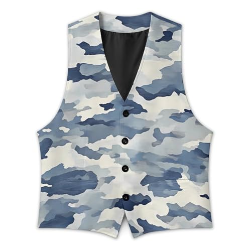 Blue Gray Camouflage Men's Formal Suit Vest for Business Formal Or Casual Dress Waistcoat Wedding3
