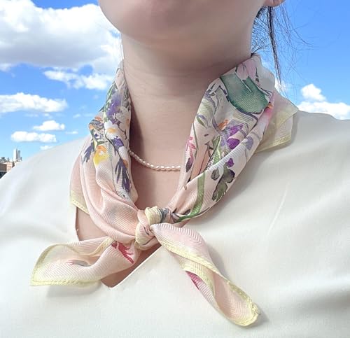 100% Mulberry Silk Scarf Chiffon Lightweight Floral Pattern 21"x21" Square Gift Packed2