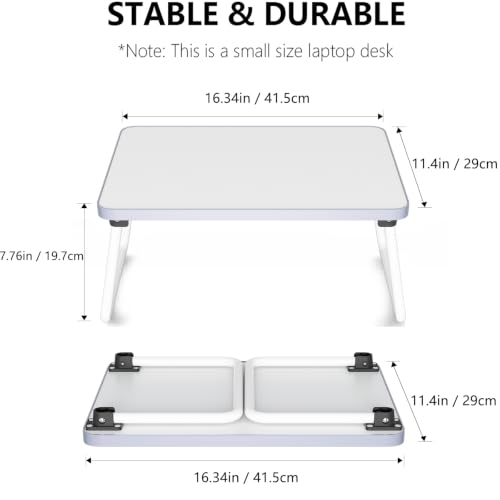 Image of Foldable Lap Desk, Laptop Stand Bed Table Tray for Couch | Portable Breakfast Serving Tray, Lightweight Mini Lap Table, Works Great as Tablet Desk for Working, Reading & Writing, White