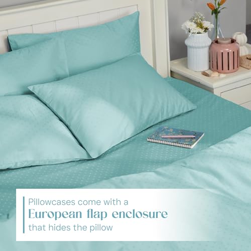 Image of Blue Dahlia 100% Cotton, Standard Size Pillow Covers (18 inch x 28 inch), Set of 2 Pillow Covers, Silky Smooth Feel, 500TC Dotted Premium Pillow Covers, Colour: Sea Blue